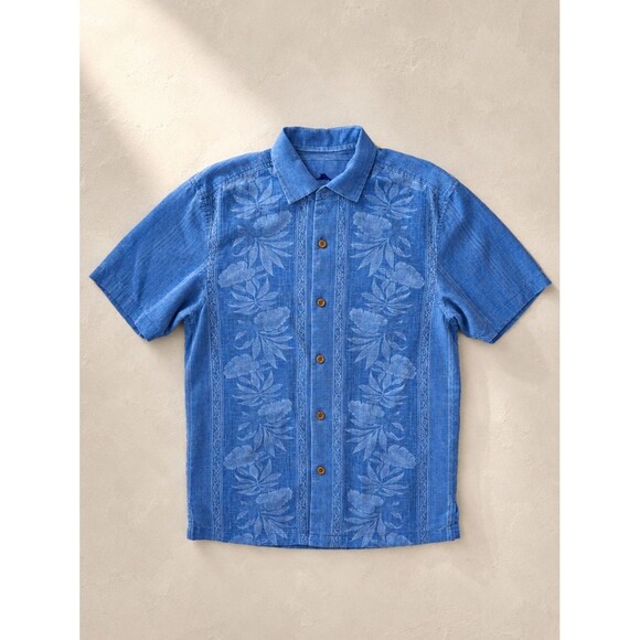 Tommy Bahama Other - Tommy Bahama 100% Silk Blue Floral Tropical Short Sleeve Button Up Shirt Small